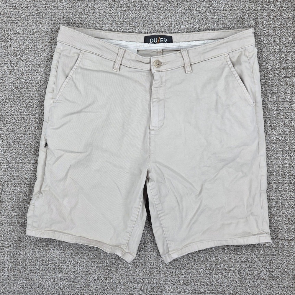 DU/ER Mens Live Free Journey Shorts Khaki Tan Size 36x9 Stretch‎